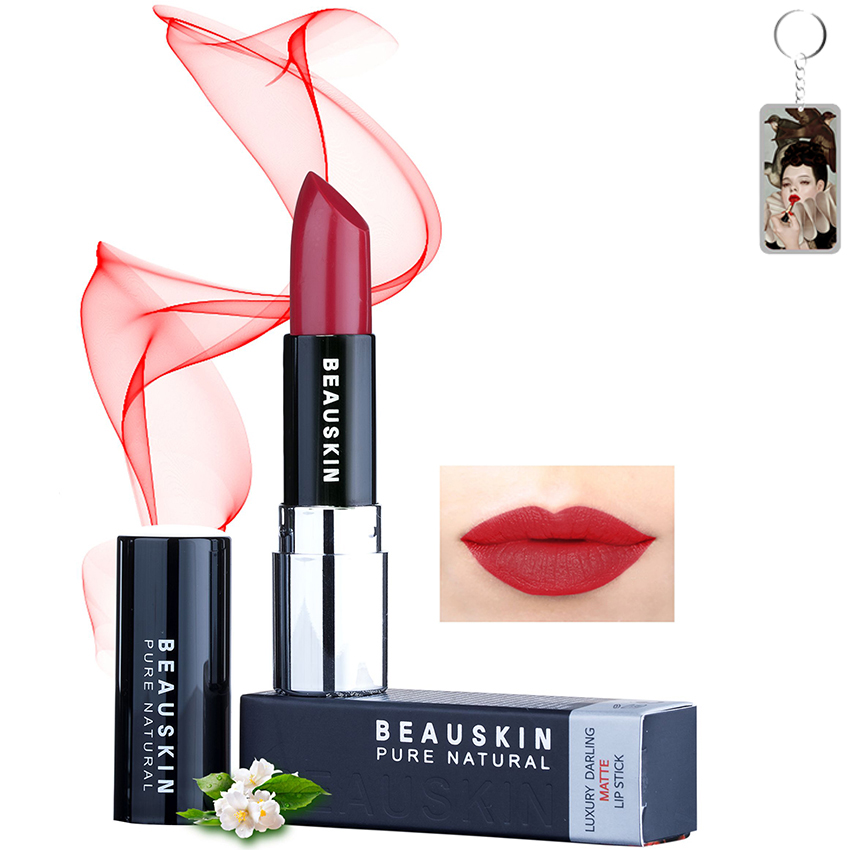 Son lì mềm môi Beauskin Luxury Darling Matte Hàn Quốc 3.5g (#04 - Đỏ sắc nâu) + Móc khóa