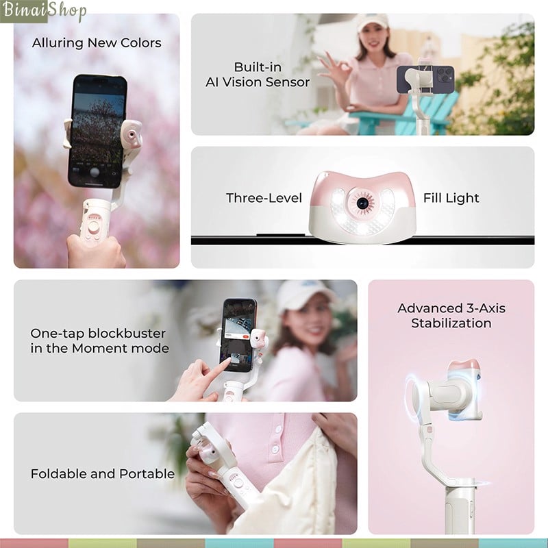 Hohem Isteady V2S - Gimbal Chống Rung Cho Smartphone, Tích Hợp Cảm Biến AI, Thuật Toán Isteady 7.0, Tải Trọng 280g (Version 2023)- Hàng chính hãng