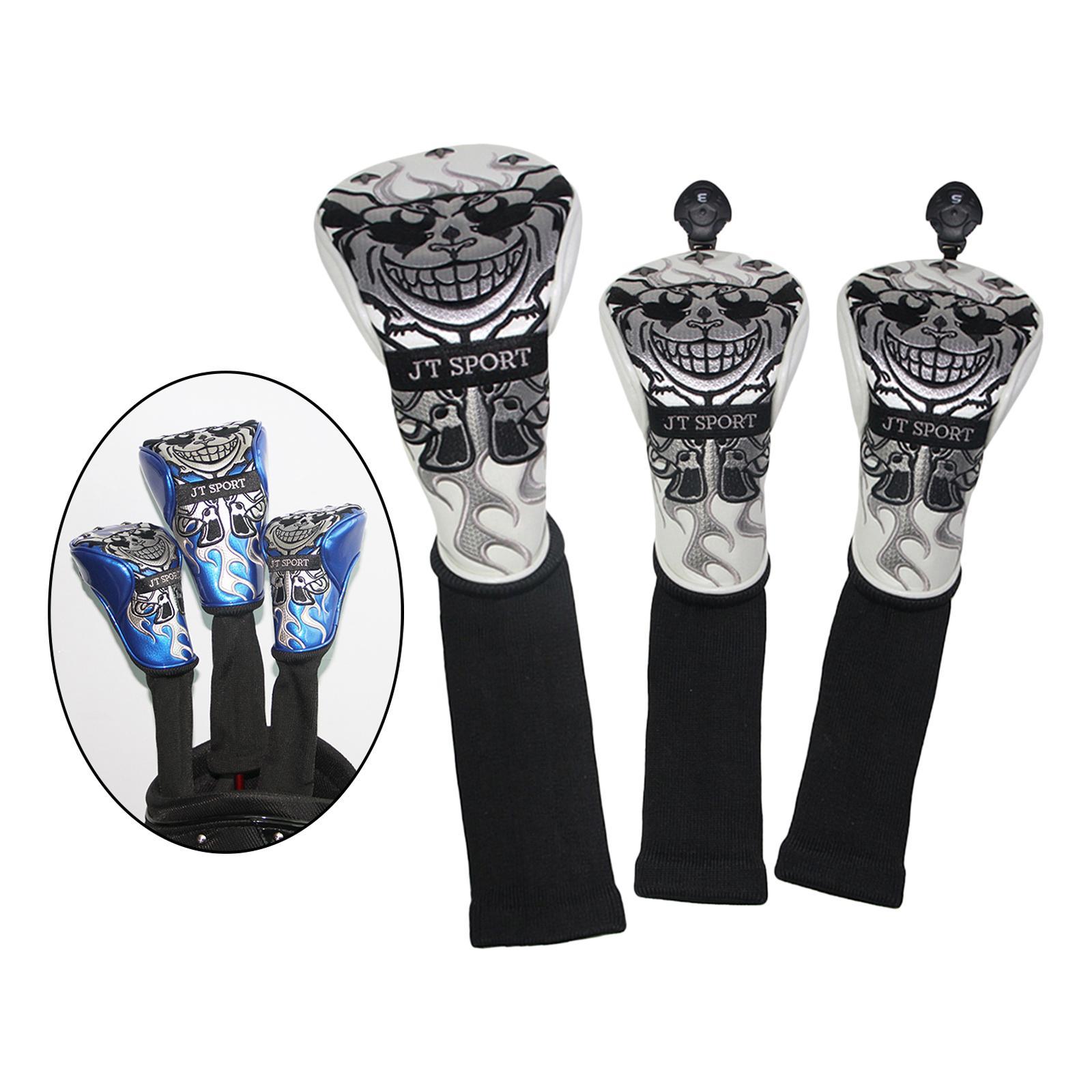 Golf Head Covers 3pcs Driver Fairway Wood Headcovers for Golf Clubs White