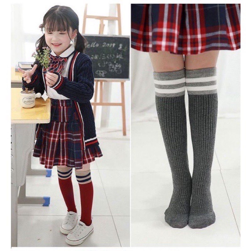 Tất đến đầu gối cho bé, vớ dài tới bắp phong cách vintage Hàn Quốc mặc váy xinh xắn thời trang