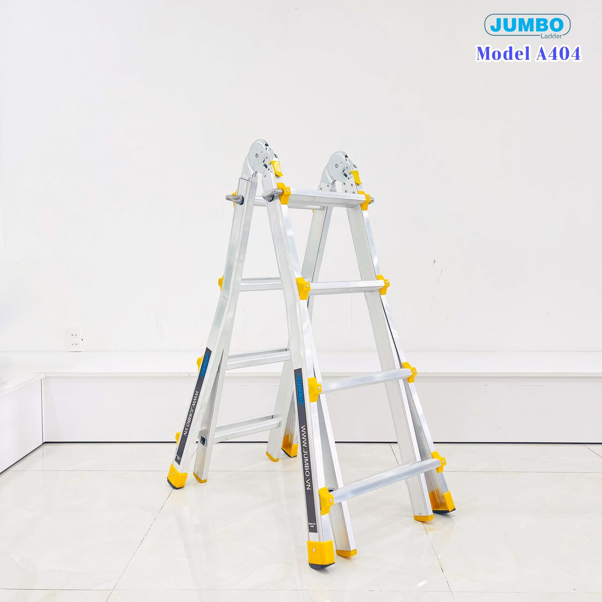 Thang nhôm rút lồng JUMBO A404 - Chữ A cao nhất 2.0m, chữ I cao nhất 4.0m, tải trọng 300kg