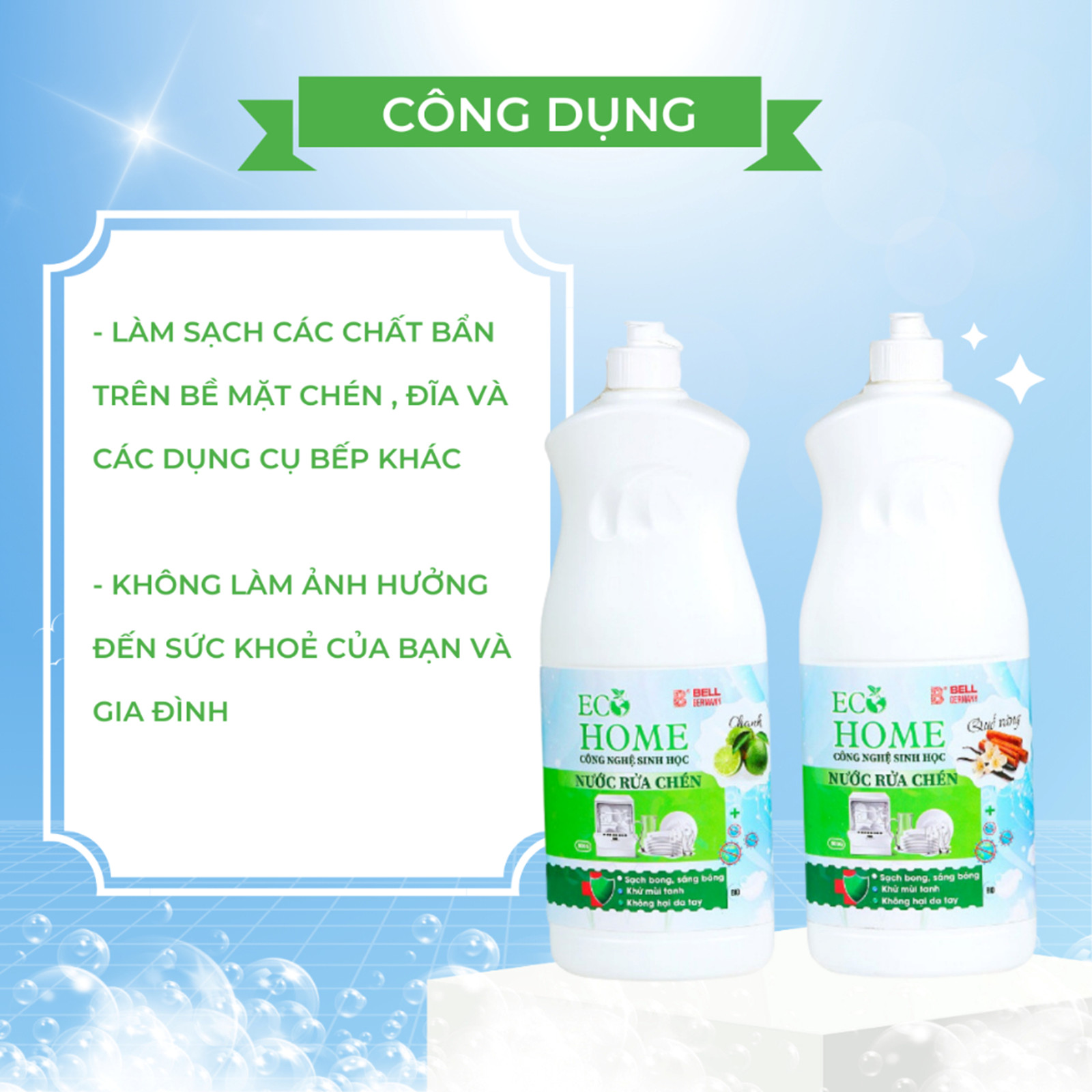 Nước Rửa Chén Công Nghệ Sinh Học ECOHOME 800g Chiết Xuất Chanh Quế Giúp Sạch Vi Khuẩn Bám Bẩn Trên Chén Đĩa