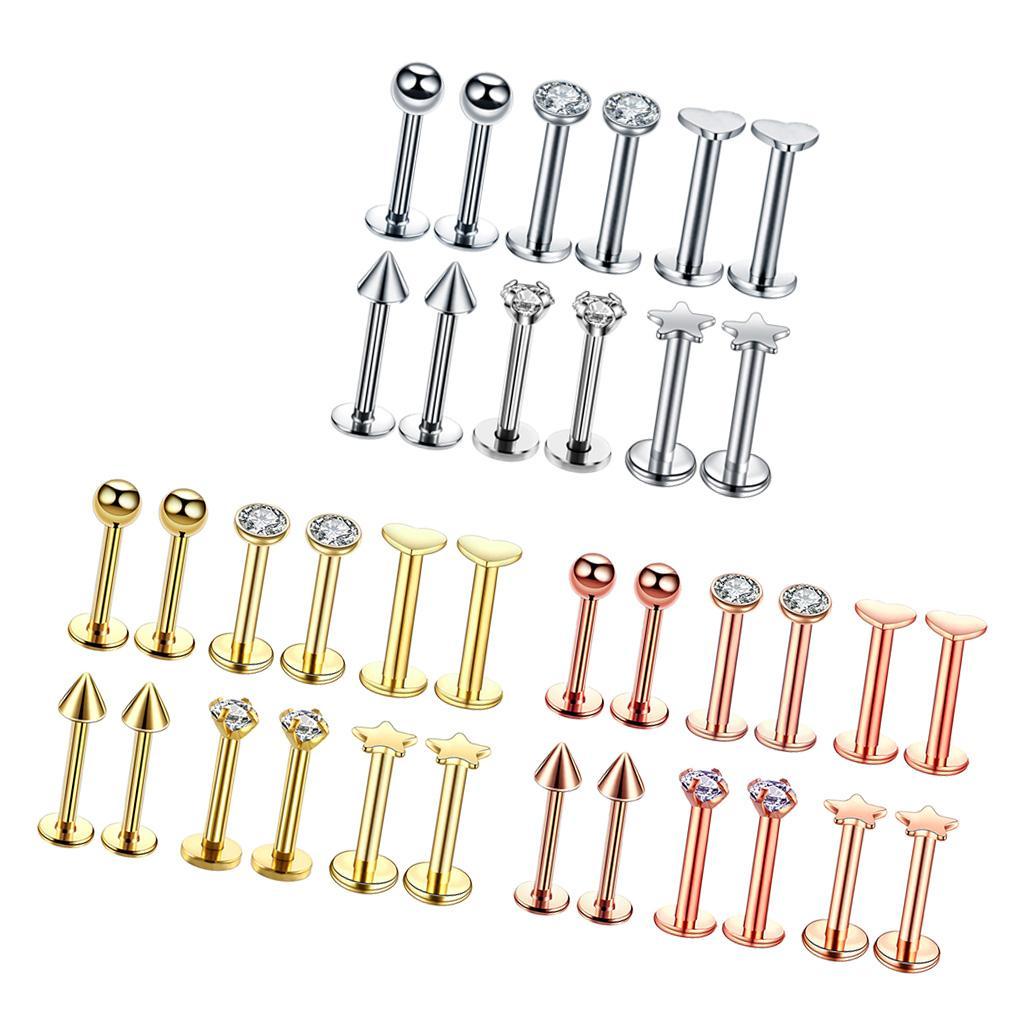 8-10pack 16G Steel Lip Bar Labret Lip Rings Tragus Stud Piercing Jewelry Silver