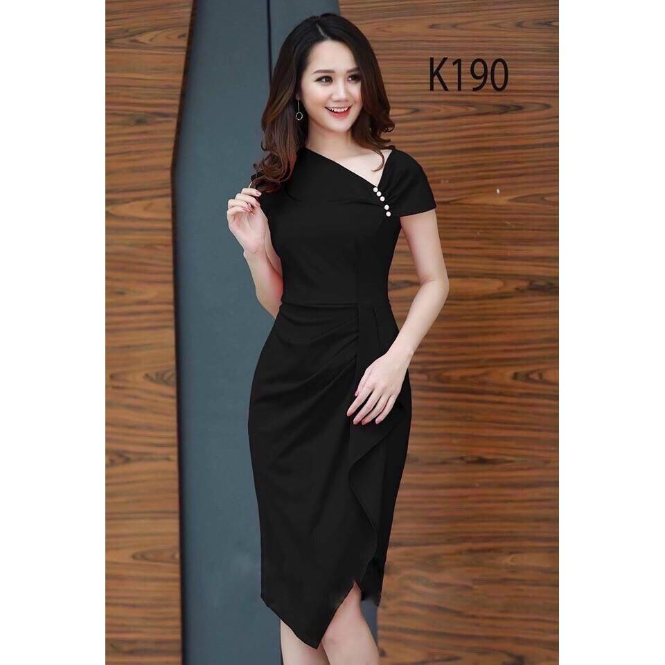 Váy đầm nữ dáng ôm vai đính cườm chất umi co dãn thích hợp mặc đi tiệc AM