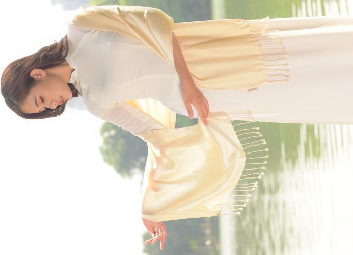 Khăn Lụa Thời Trang Cao Cấp SenSilk (Vàng Nude) - 100% Natural Vietnam Silk, Khăn Lụa Tơ Tằm Bảo Lộc, Khăn Lụa Bảo Lộc Cao Cấp