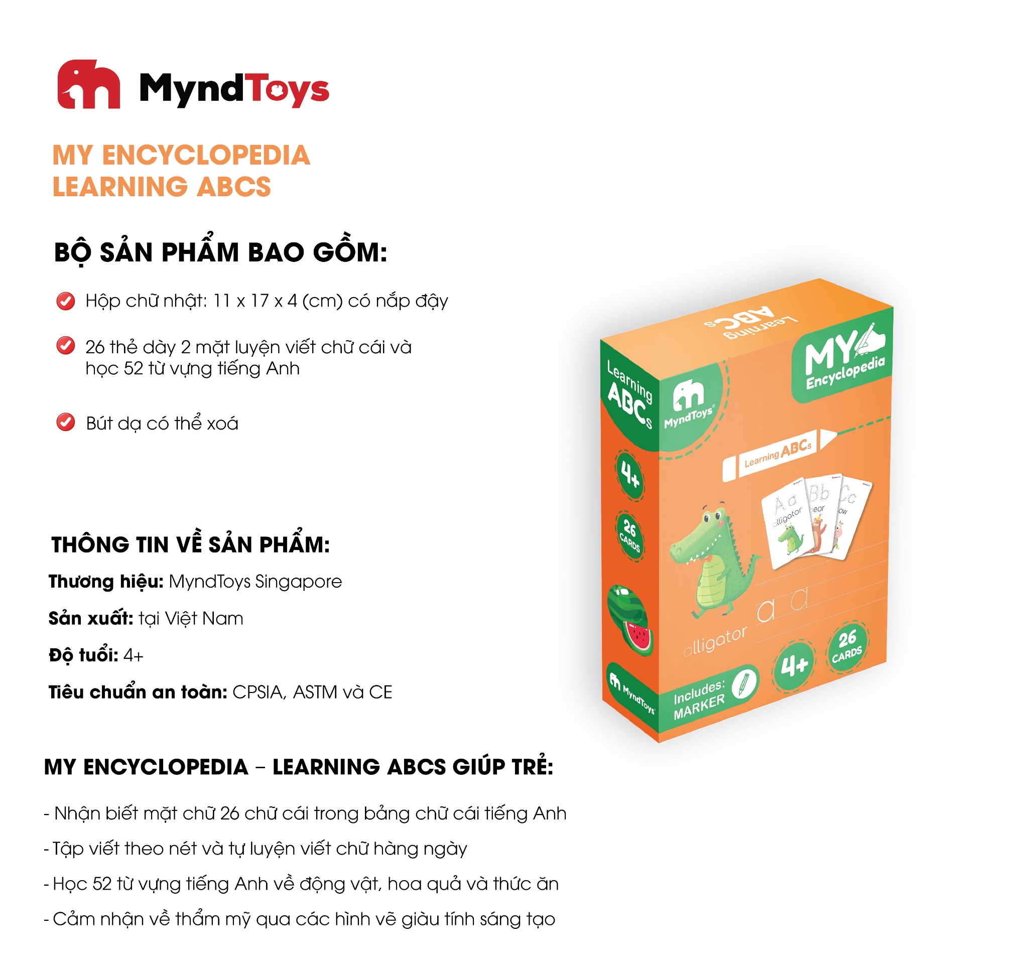 Đồ chơi Giáo dục MyndToys Flash Cards học chữ Boardgame – My Encyclopedia – Learning ABCs cho trẻ từ 4 tuổi