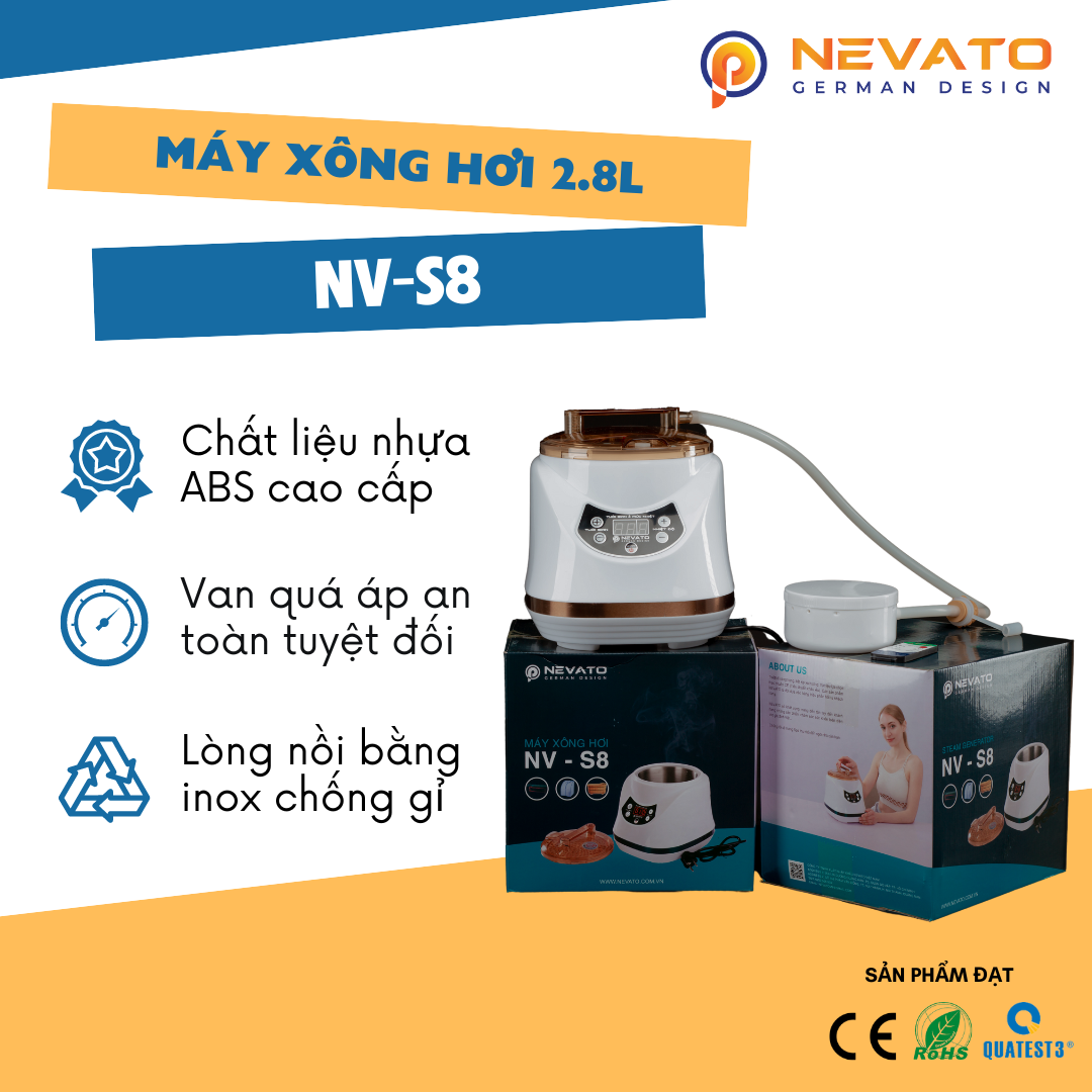 Máy Xông Hơi Giải Cảm Nevato NV-S8 Công Suất 1500W Dung Tích Nồi Xông 2.8 Lít