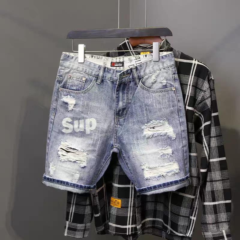 QUẦN SHORT JEAN NAM VẢI ĐẸP PHỐI CHỮ RÁCH XƯỚC MẠNH MẼ SUP 217