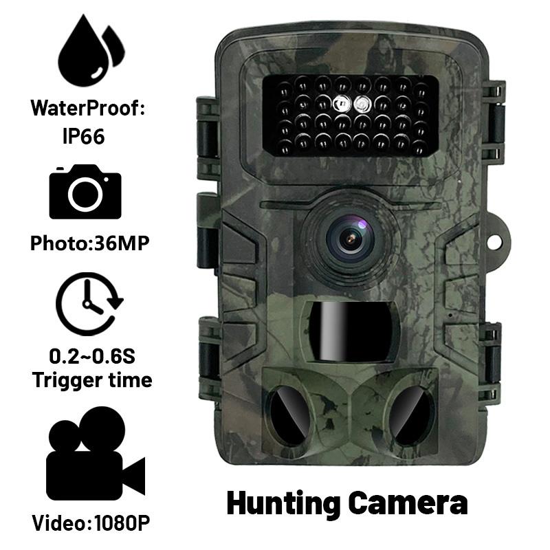 Máy ảnh săn bắn 4K HD 36MP 1080p hồng ngoại đường mòn ngoài trời Cam Tầm nhìn đêm Động tác hoạt hóa Trap Trap Trò chơi IP66 Động vật hoang dã chống thấm nước