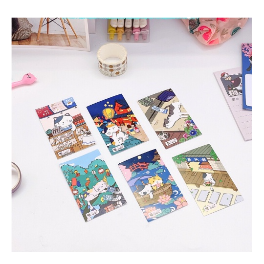 Bưu thiếp mèo Nhật Bản set 8 miếng dễ thương Postcard mèo Nhật Bản Guden Stationery