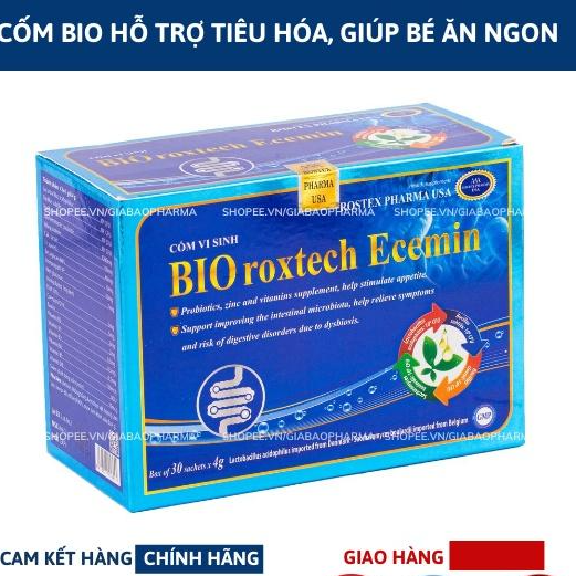 Cốm vi sinh Bio Roxtech Ecemin giúp bé ăn ngon, tiêu hóa tốt, giảm tiêu chảy, táo bón- Hộp 30 gói