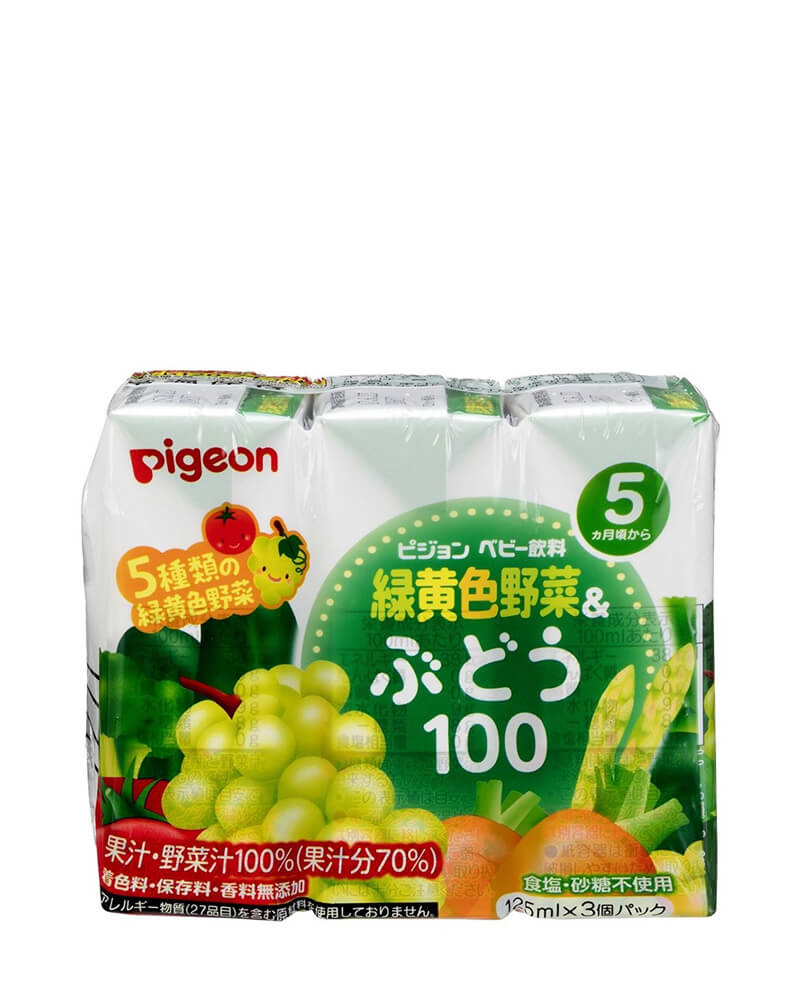 NƯỚC ÉP NHO VÀ RAU CỦ NGUYÊN CHẤT CHO BÉ PIGEON (LỐC 3 HỘP X 125 ML)