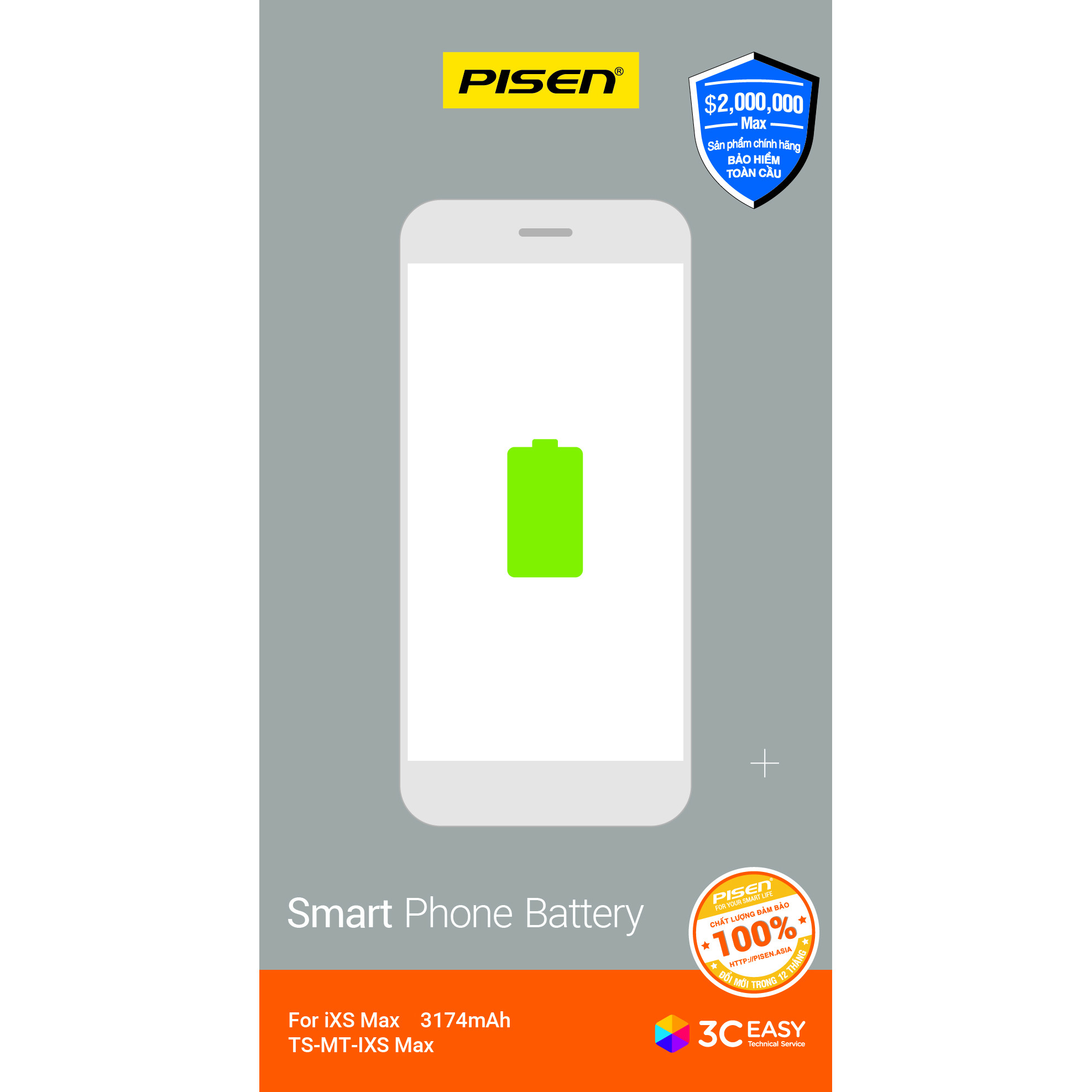 Pin PISEN dung lượng chuẩn cho iphone XSMax - Hàng chính hãng
