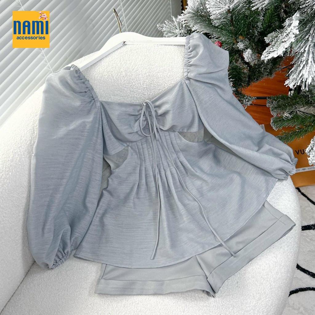Set Áo Tơ Peplum Tay Phồng Kèm Quần Short Tiểu Thơ Duyên Dáng - ATNU022