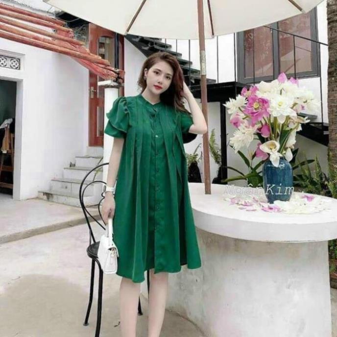 TBL-Video Đầm Babydoll Dập Ly From Dài, đầm bầu xòe cực xinh tay ngắn cánh sen, cổ kiểu xanh, vàng, đen