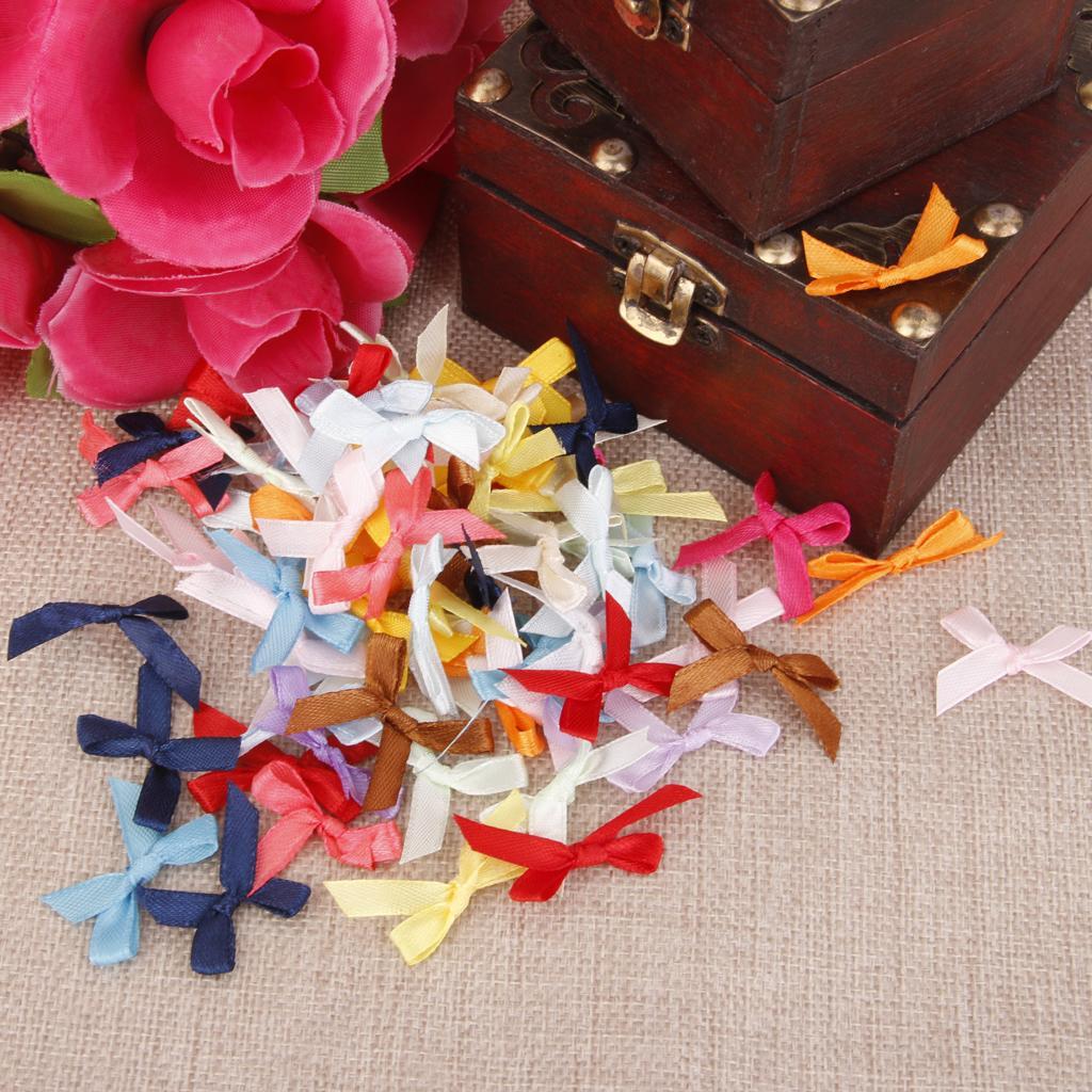 Pack of 100 Mini Satin Ribbon Flowers Bows for DIY Craft Wedding Decoration Colorful
