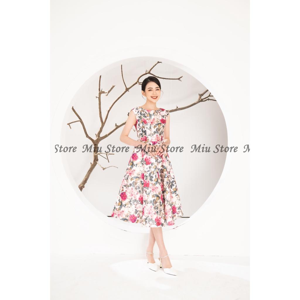 Đầm thiết kế gấm mềm tay hến hoa hồng sang trọng cao cấp thanh lịch MIUSTORE D00284