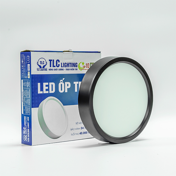 Đèn LED ốp trần nổi tròn vỏ đen TLC Lighting công suất 6W, 12W, 18W, 24W - Lắp đặt tại phòng khách, phòng ngủ, phòng bếp, ban công, hành lang - Ánh sáng Trắng/Vàng/ 3 màu