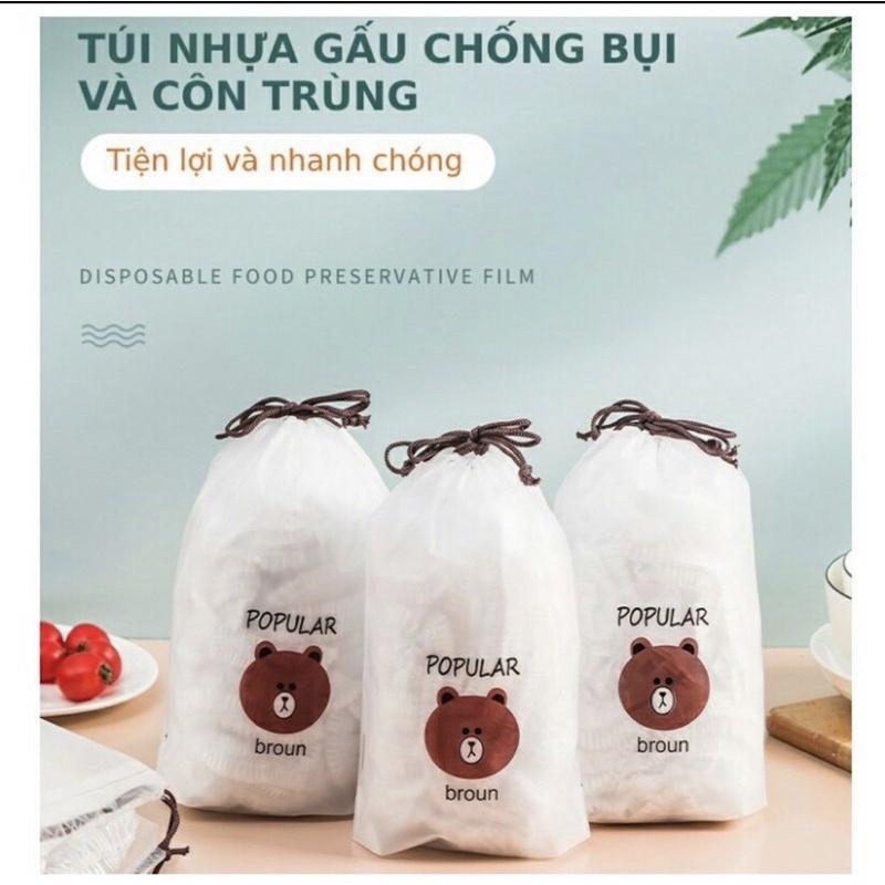 Màng Bọc Thực Phẩm Có Chun Combo 100 cái Co Dãn Tái Sử Dụng Được Kèm Túi Gấu