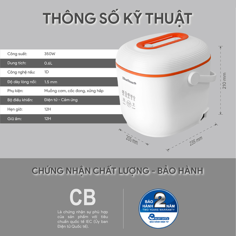 Nồi cơm điện tử Bluestone 0.6 lít RCB-5928 - Hàng chính hãng