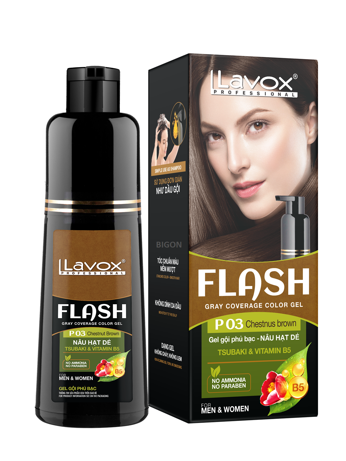 [Nâu Hạt Dẻ] Dầu Gội Nhuộm Tóc Phủ Bạc Thảo Dược LAVOX FLASH 200ml - P03