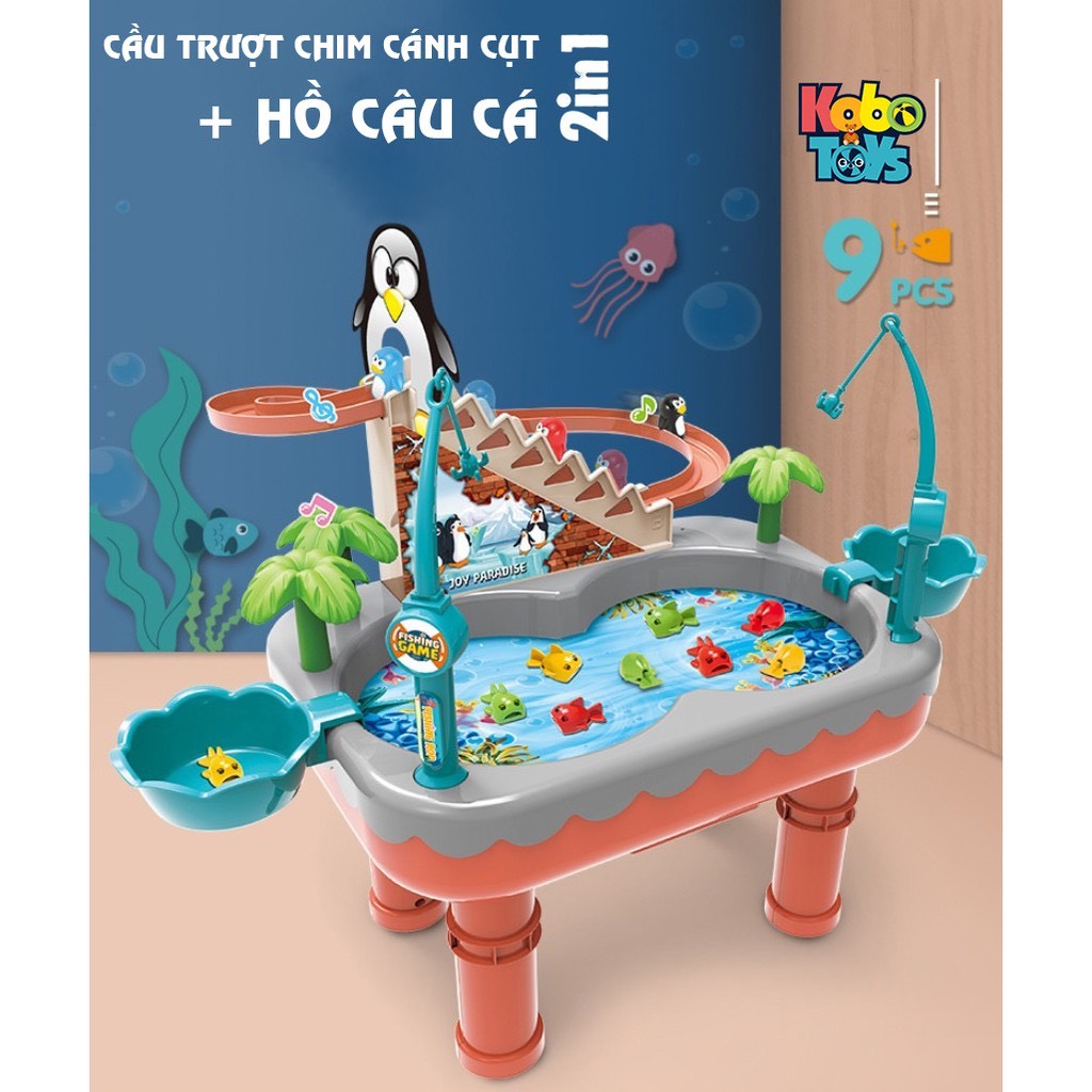 Đồ chơi câu cá chim cánh cụt 2in1 kèm cầu tuột, đồ chơi cho bé nhựa abs loại 1 - Quà tặng hấp dẫn cho bé