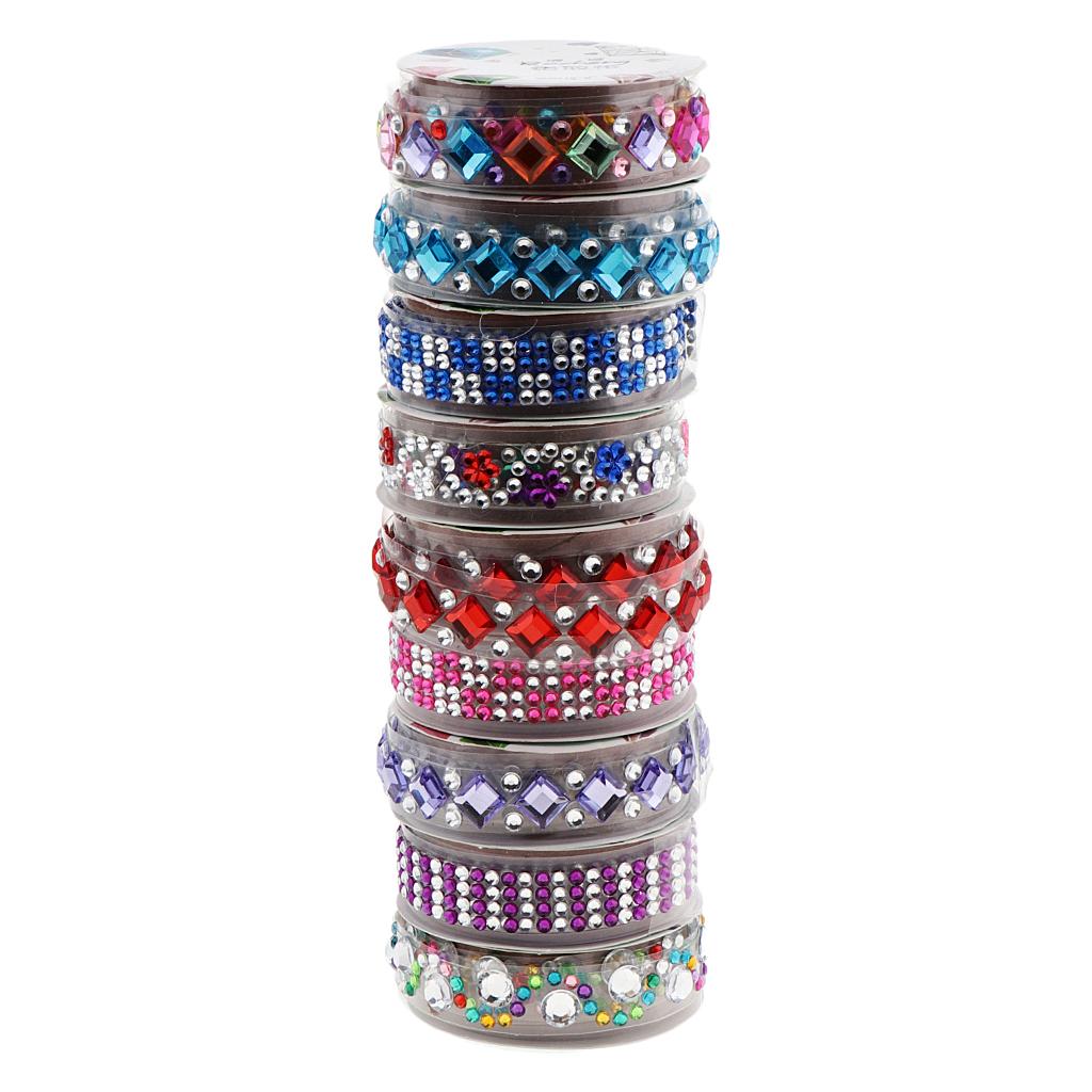 6 Cuộn Ngẫu Nhiên Tự Dính Ren Băng Pha Lê Bling Dán Diamante
