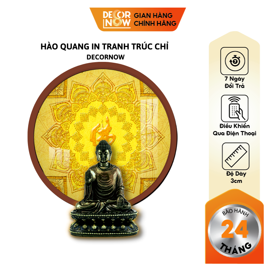 Đèn Hào Quang Phật In Tranh Trúc Chỉ DECORNOW 30,40 cm, Trang Trí Ban Thờ, Hào Quang Trúc Chỉ HÌNH CHỮ DCN-TC2