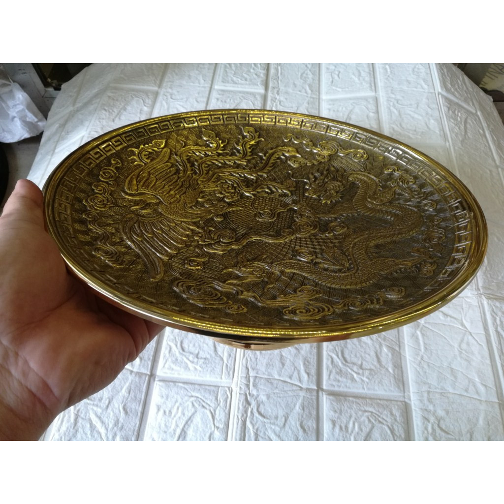Dĩa trái cây rồng phụng 31,5cm bằng đồng