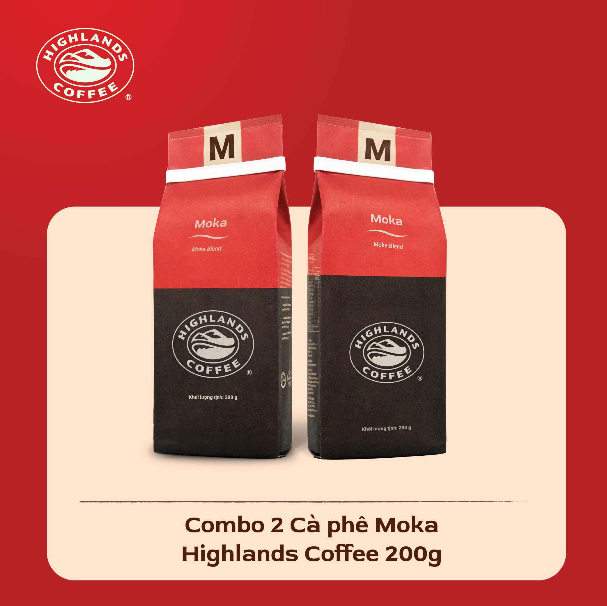 Combo 2 gói Cà Phê Rang Xay Moka Highlands Coffee (200g)