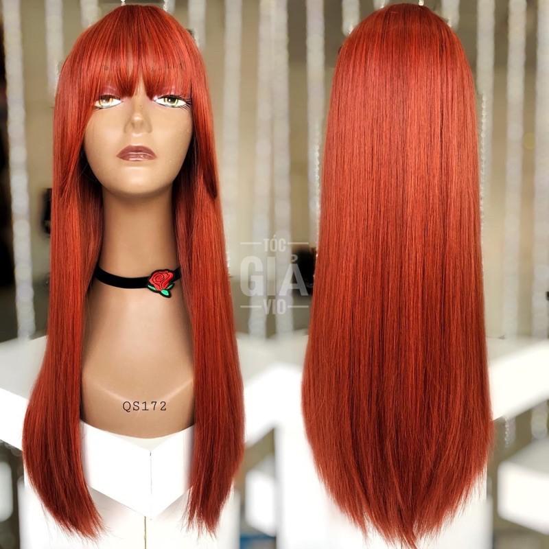 Tóc giả nữ màu đỏ cam - Tặng lưới chùm tóc