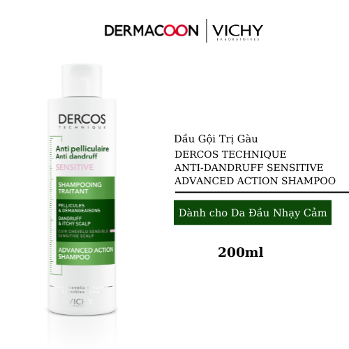 Dầu Gội Giúp Giảm Gàu Cho Da Đầu Dầu Và Nhạy Cảm Vichy Dercos Technique Anti-Dandruff Sensitive Advanced Action Shampoo 200ml