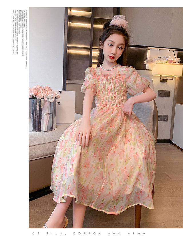 DONGSHOP HOT Cô gái váy mùa hè phong cách phương Tây 2023 Big Boy váy mùa hè chiffon đầm mùa hè cô gái mảnh hoa công chúa váy