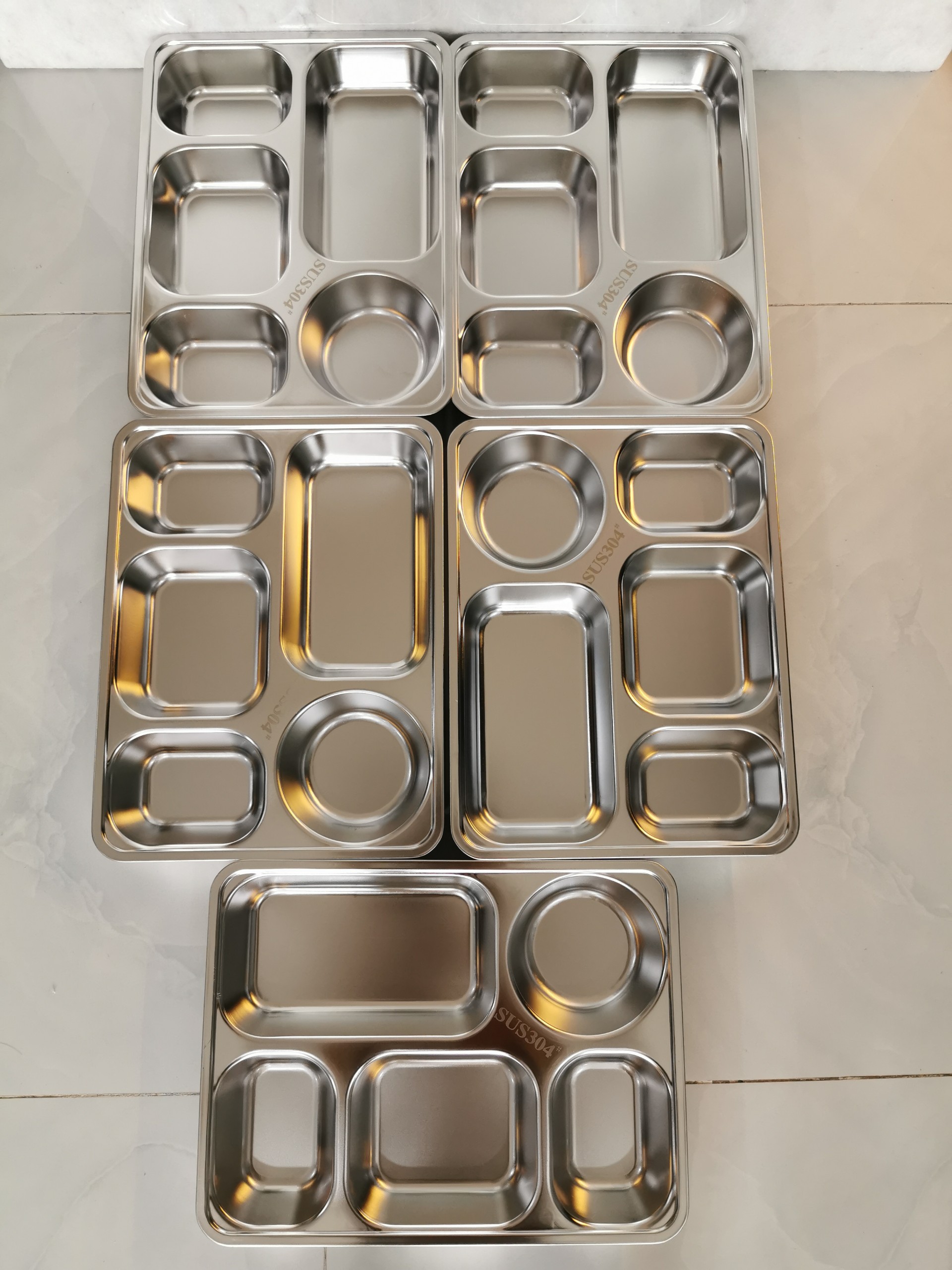 COMBO 5 BỘ KHAY CƠM INOX 5 NGĂN SÂU LÒNG INOX 304