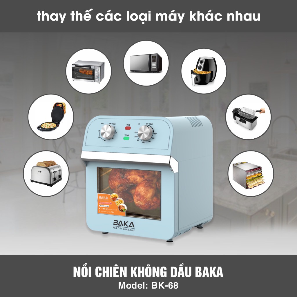 Nồi Chiên Không Dầu Dung Tích Siêu Lớn BAKA BK-68 (15 lít) - Màu Ngẫu Nhiên - Hàng Chính Hãng