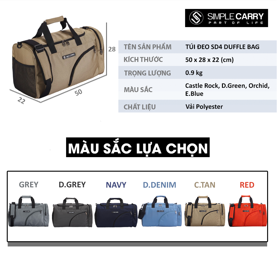 Túi du lịch Simplecarry Duffle SD4 C.Tan