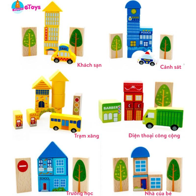 Đồ chơi gỗ lắp ráp mô hình thành phố của em 62 chi tiết loại đẹp