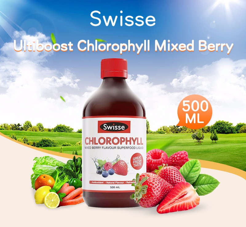 Nước diệp lục hỗ trợ thanh lọc cơ thể Swisse Chlorophyll Mixed Berry Flavour Liquid (500ml) - Nhập khẩu Australia