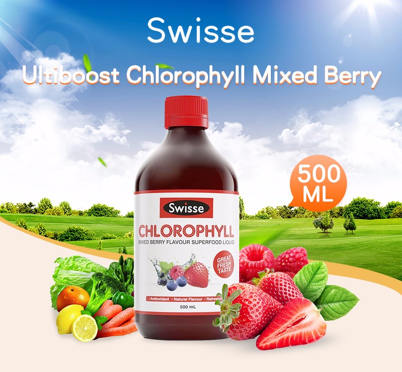 Nước diệp lục hỗ trợ thanh lọc cơ thể Swisse Chlorophyll Mixed Berry Flavour Liquid - Nhập khẩu Australia