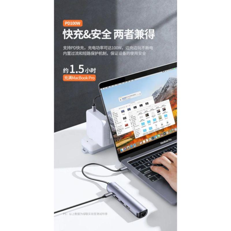 Ugreen UG20932CM475TK 5 trong 1 USB type C ra Usb3.0 + Rj45 1000M gigabits Ethernet + Pd Adapter - HÀNG CHÍNH HÃNG