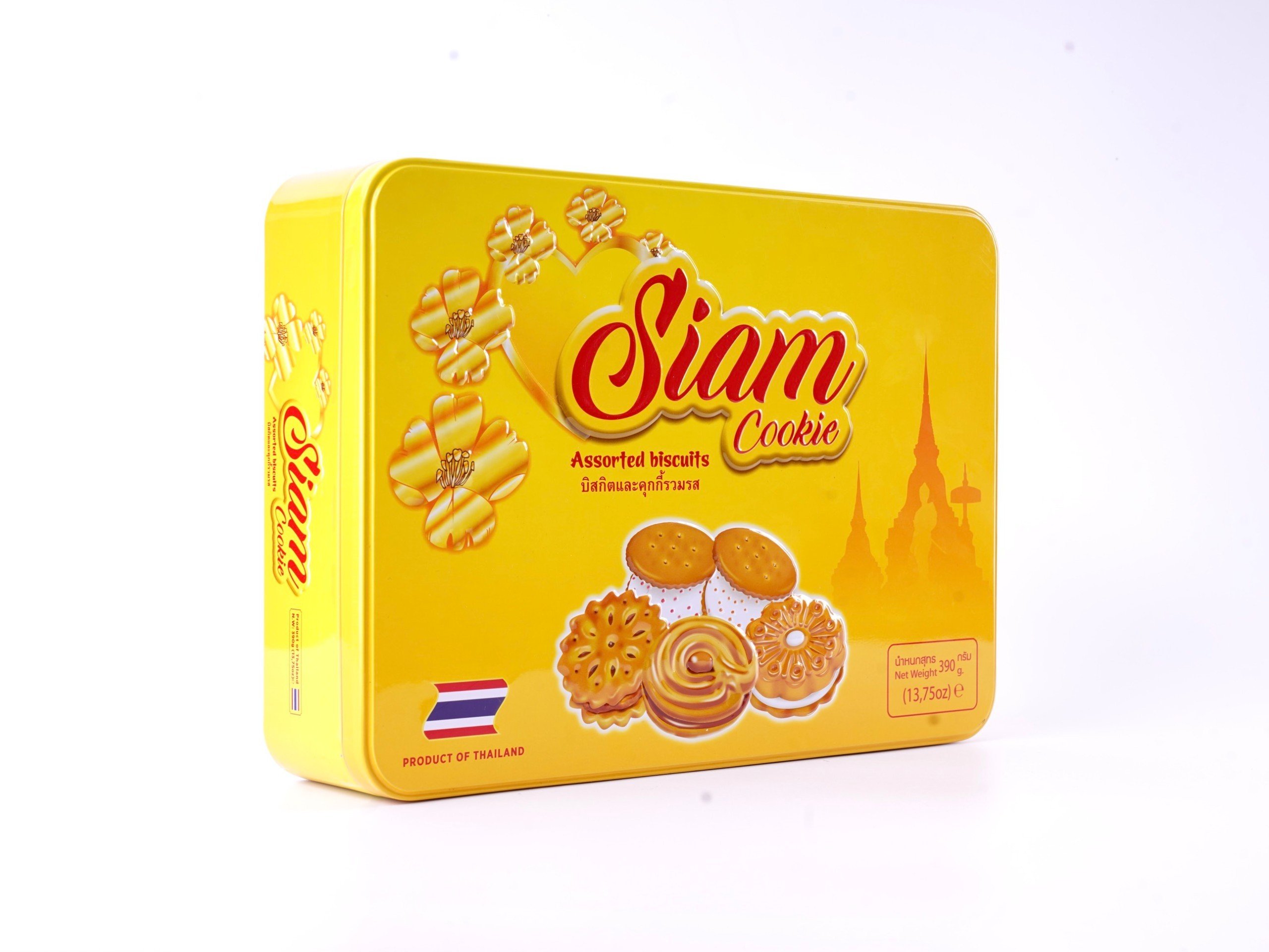 Bánh quy Siam mix các vị 390g hộp sắt Chữ nhật - Màu vàng 