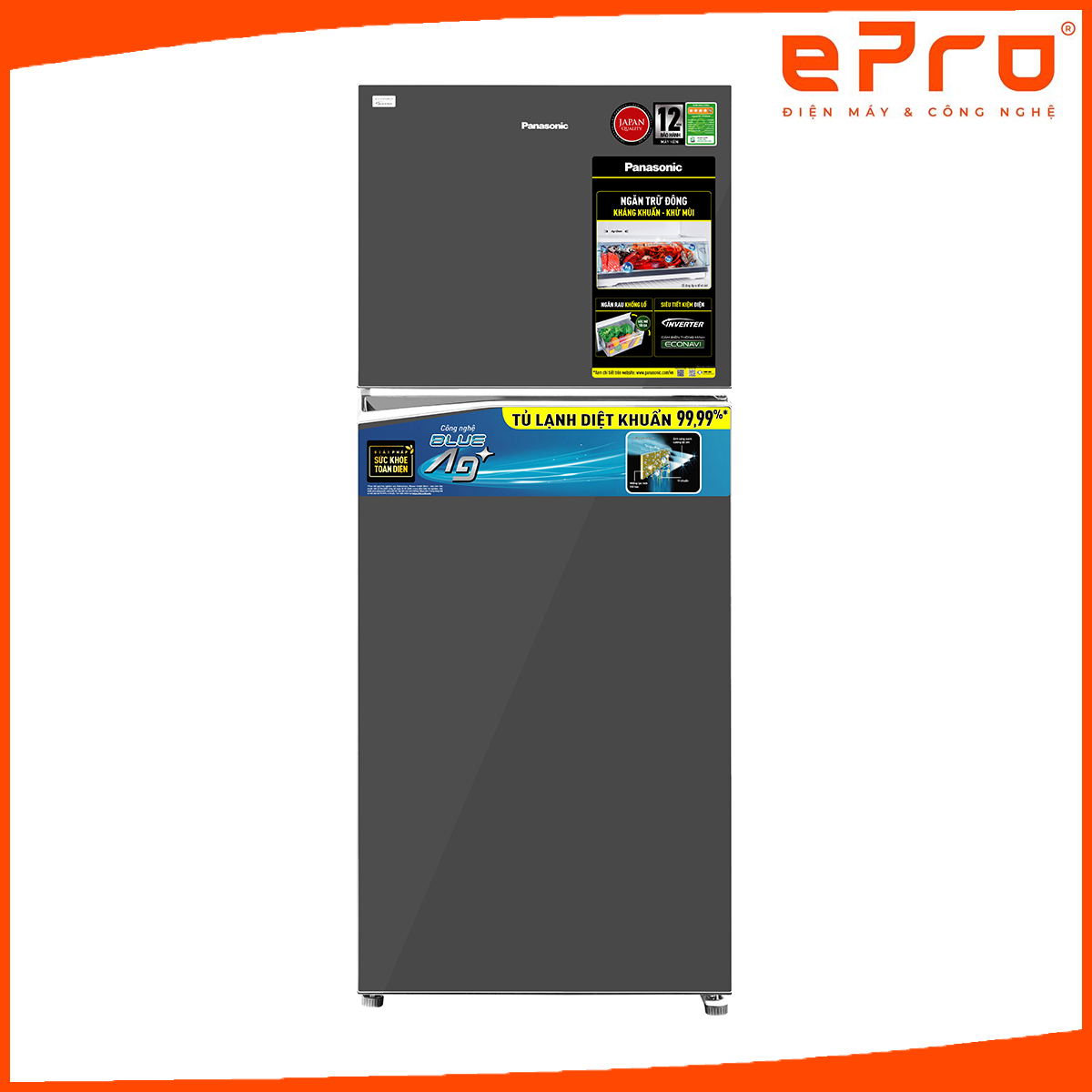 Tủ lạnh Panasonic Inverter 268 lít NR-TV301VGMV - Diệt khuẩn 99.99% - Ướp lạnh nhanh - Hàng chính hãng