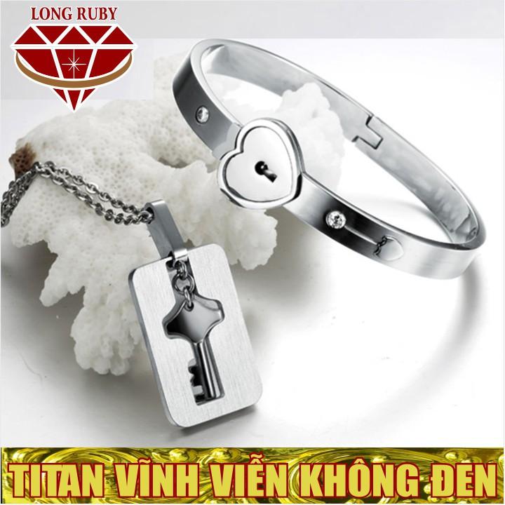 BỘ VÒNG VÀ DÂY CHUYỀN TITAN Ổ KHÓA CHÌA KHÓA màu VÀNG, HỒNG, TRẮNG