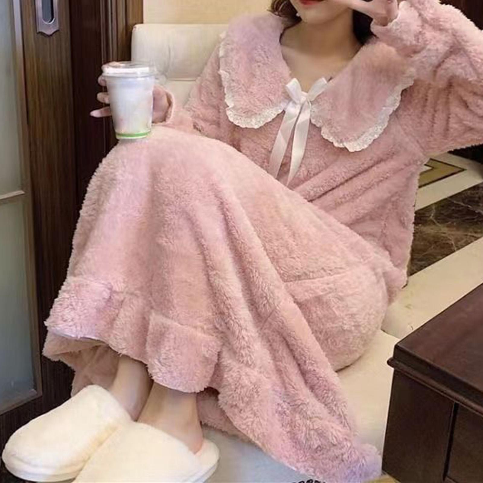 Women Nightdress Winter Plush Loose Fit Sleepshirt Lady Loungewear Nightgown
