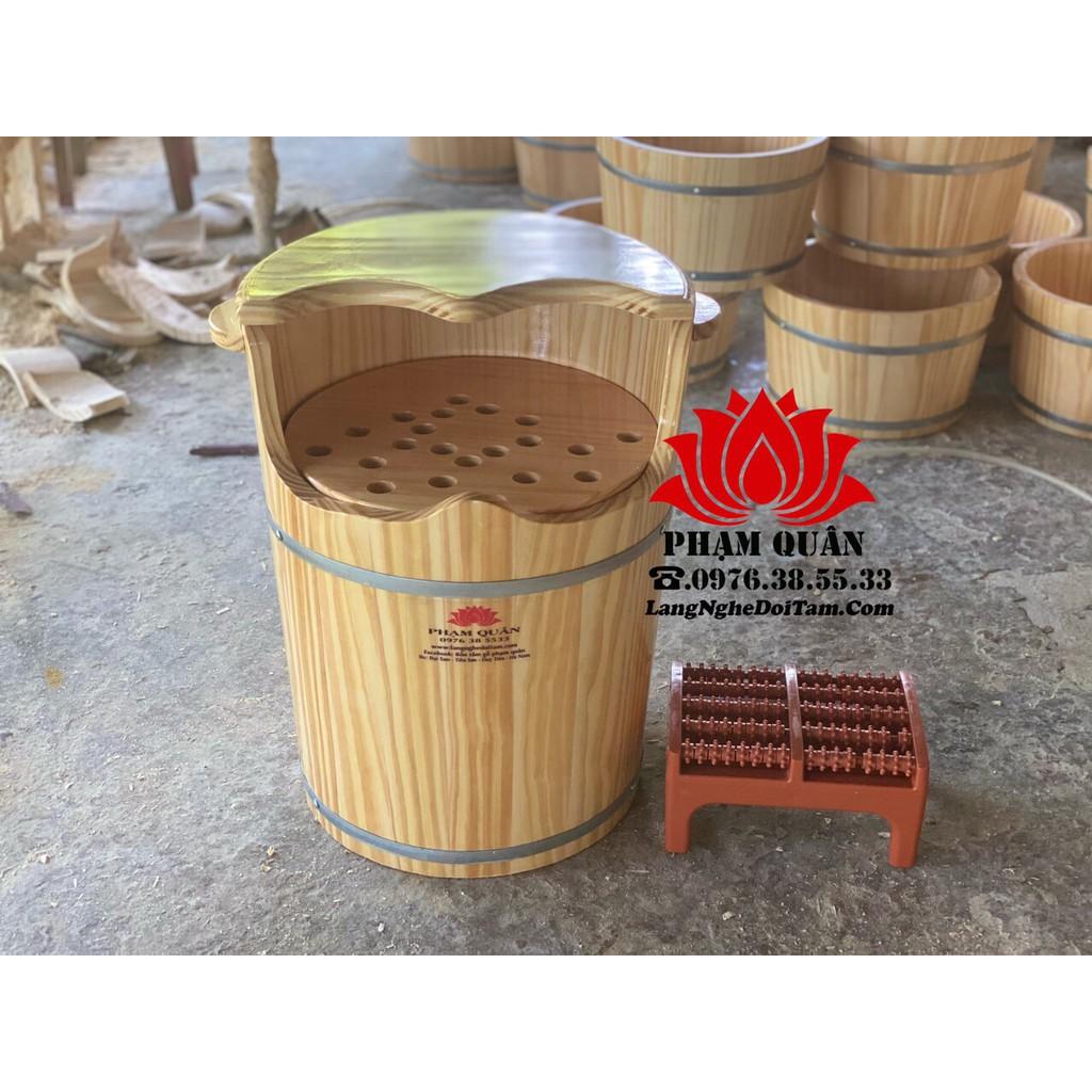 Thùng gỗ xông chân kết hợp xông phụ khoa, xông đầu, tặng kèm ghế lăn máy xông 2l