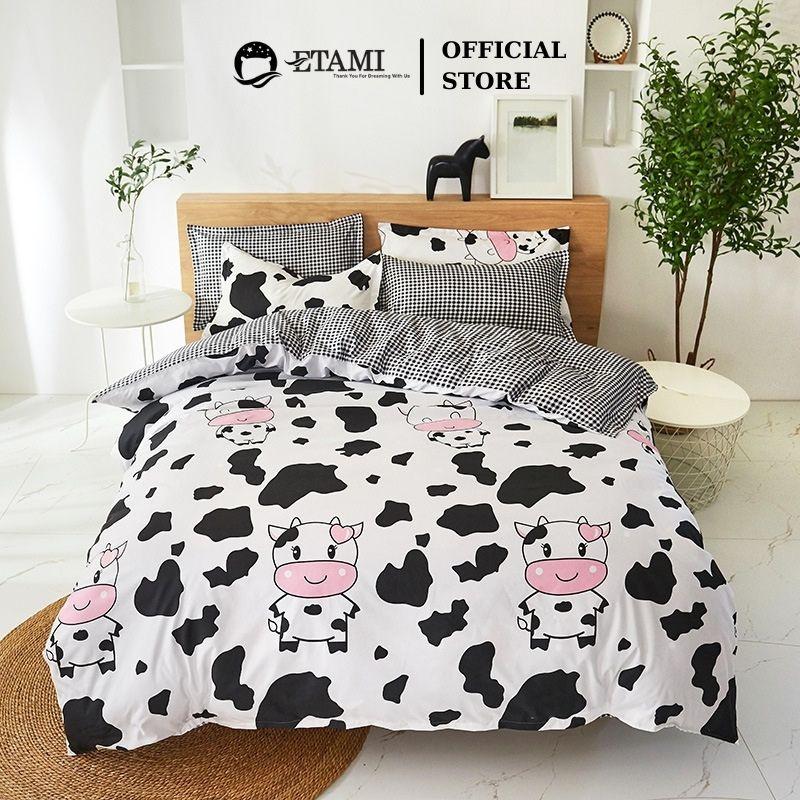 Bộ chăn ga gối đệm cao cấp cotton poly con bò sữa cute miễn phí bo chun drap giường ga trải giường P05