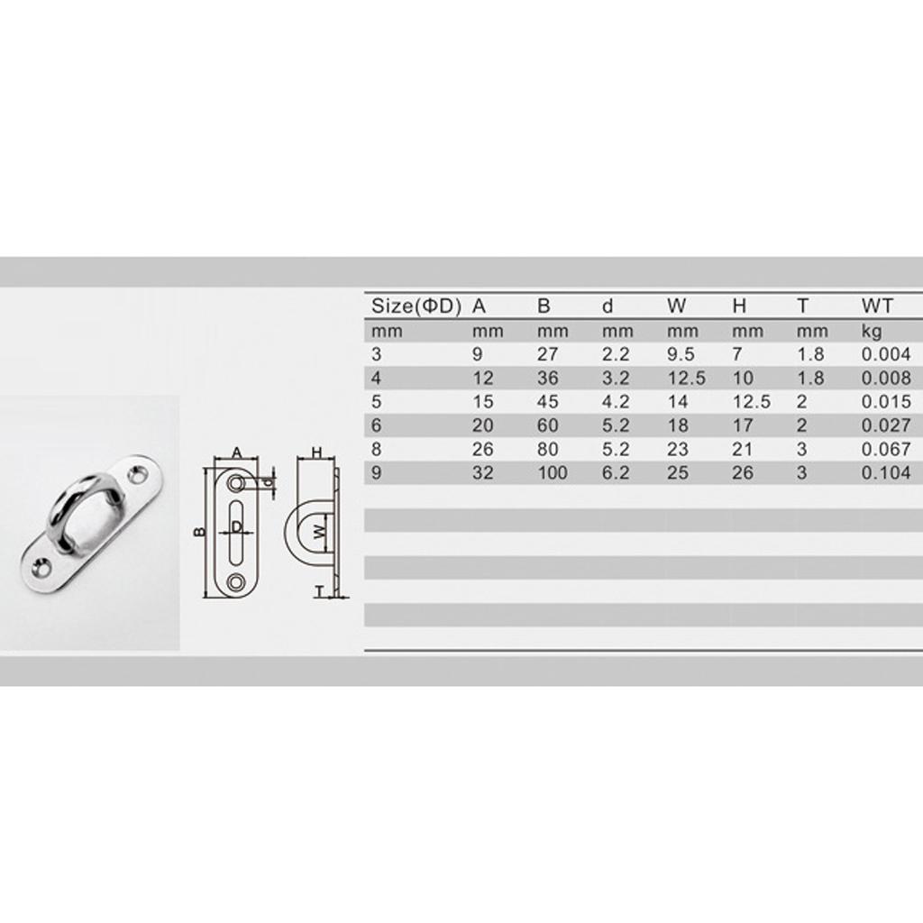 5, 6, 8mm 304 Stainless Steel Oblong Pad Eye Plate, Home Marine Boat Rigging