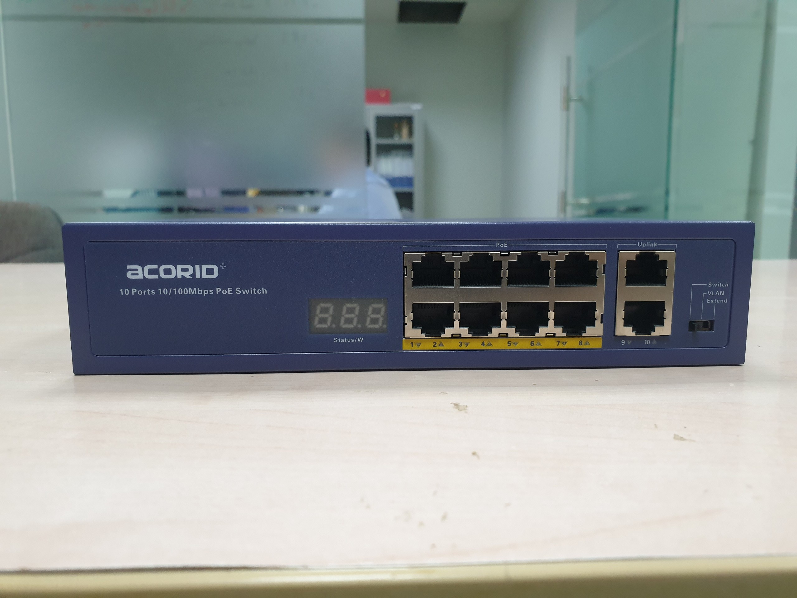 Switch poe 8 port Acorid LS1708P2E, 8 cổng POE+ 30W FE 10/100Mbps , 2 cổng Uplink, tổng công suất 96W, Có đèn hiển thị công suất, AI reboot thiết bị – Hàng chính hãng