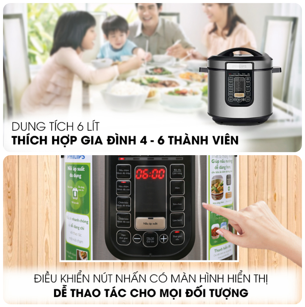 Nồi Áp Suất Điện Philips HD2137/65 - 6Lit/1090W - Hàng Chính Hãng