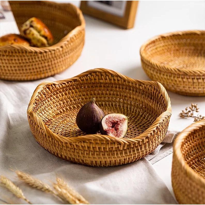 Rổ mây tre đan cao cấp đựng đồ khô, trái cây, bánh kẹo hạt - Rattan basket tray | Tre Làng